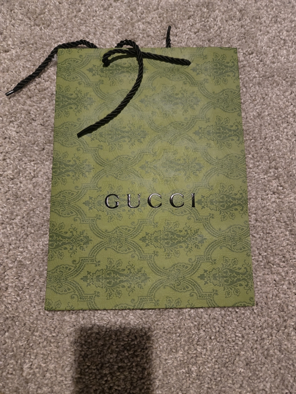 Gucci Green Patterned Gift Bag with Black Rope Handles